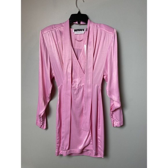 ROTATE Samantha Belted Satin Wrap Dress In Pink size 2 - Picture 8 of 12